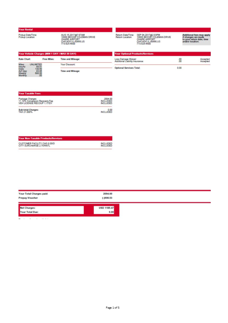 Avis E Receipt sample main image