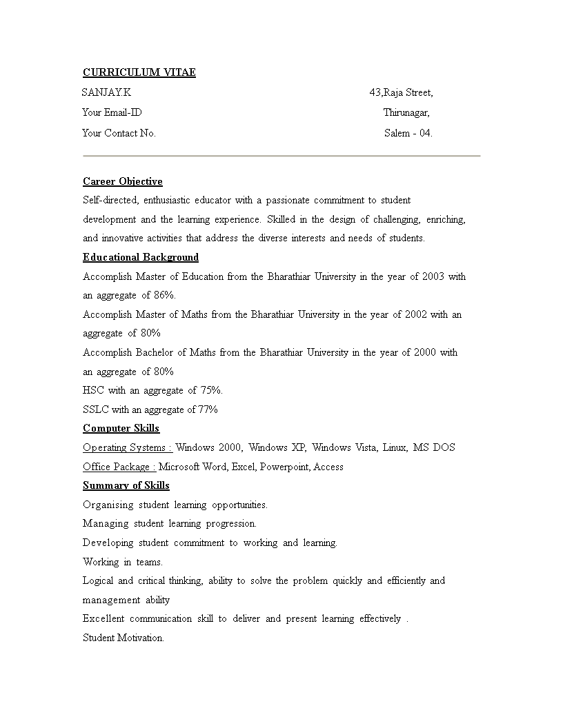 Best Resume Format For Teacher Job Templates At Allbusinesstemplates