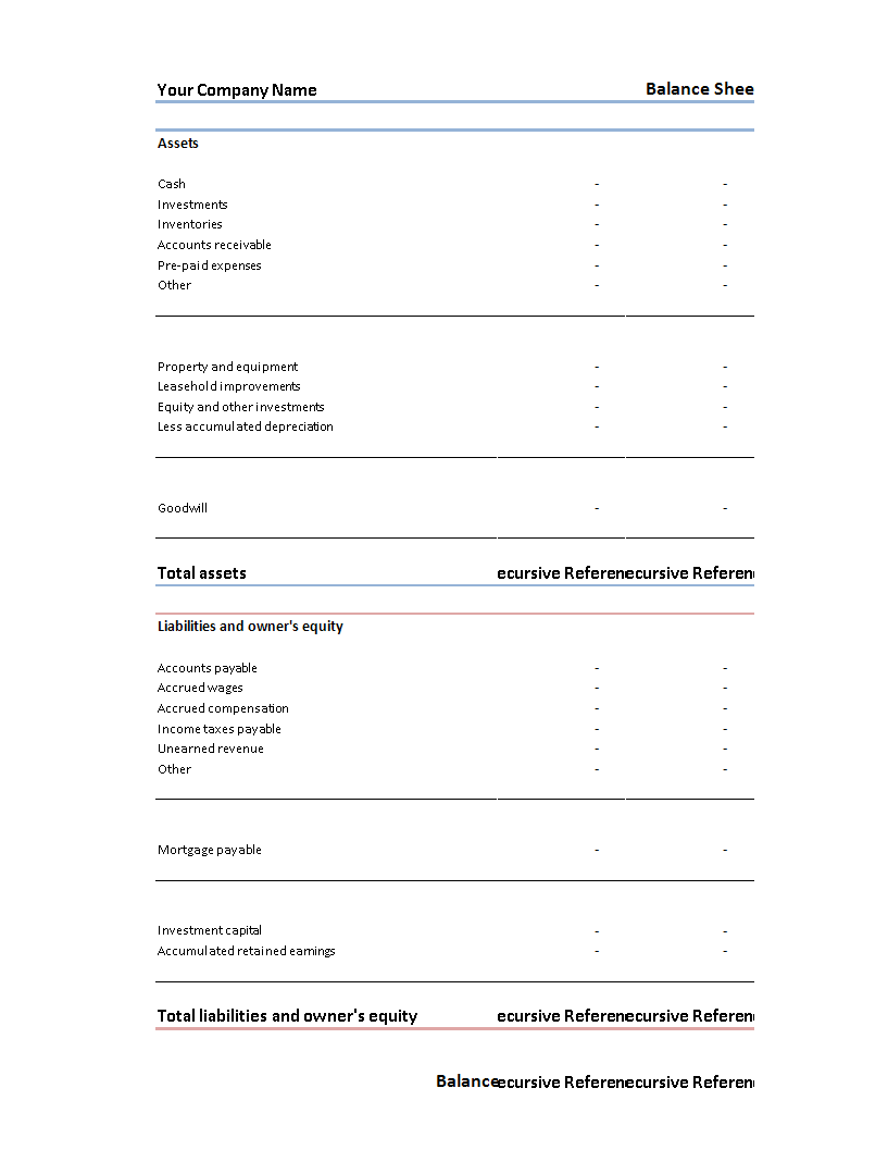 balance sheet spreadsheet template plantilla imagen principal