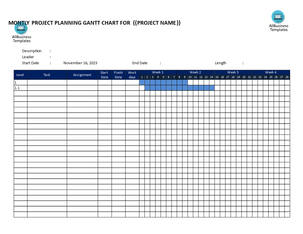 Gantt Chart weekly based template | Templates at allbusinesstemplates.com
