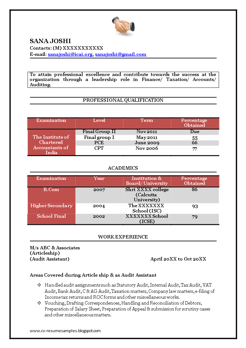 Fresher Accountant Resume Template Templates At Allbusinesstemplates