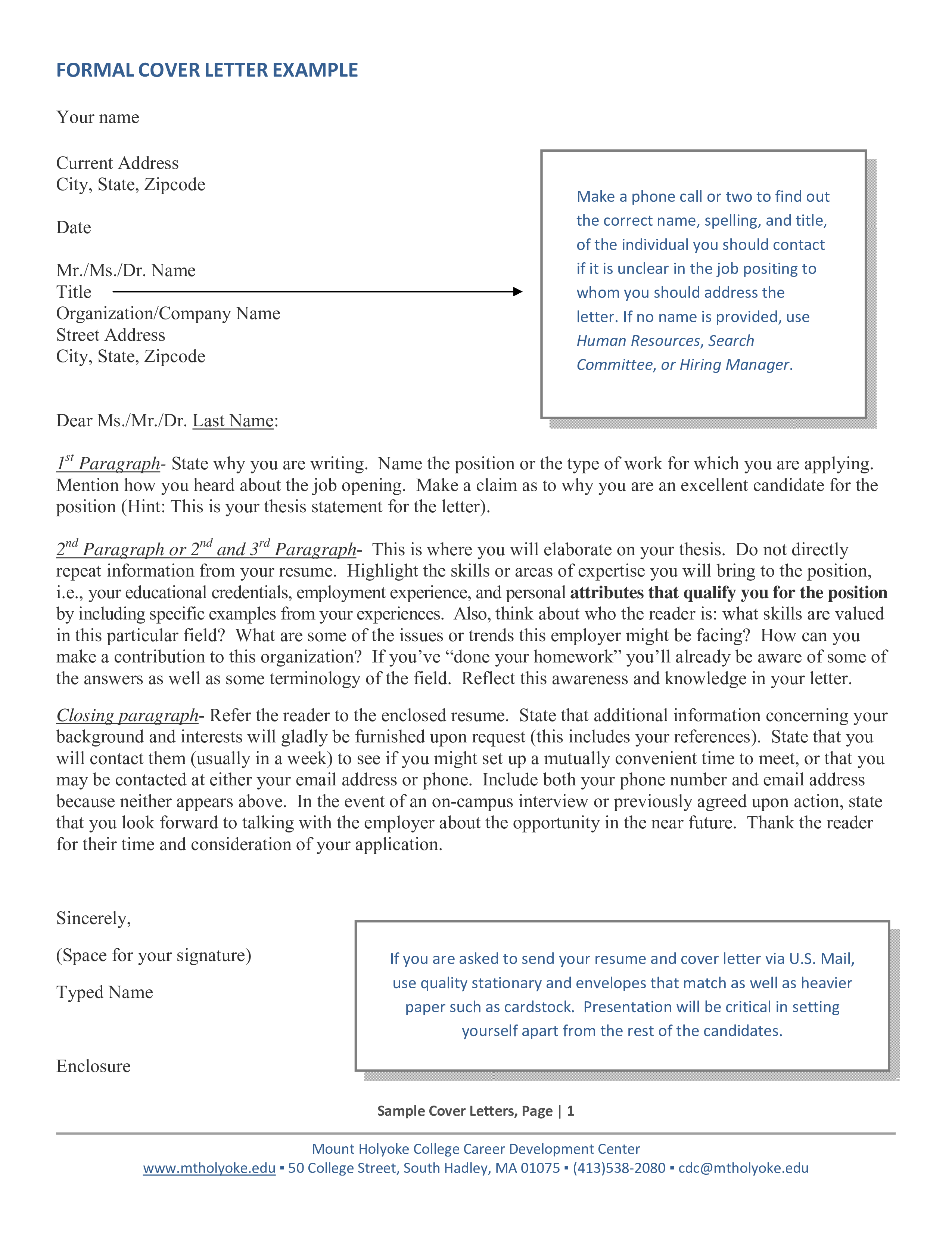 Sample Formal Cover Letter Templates at