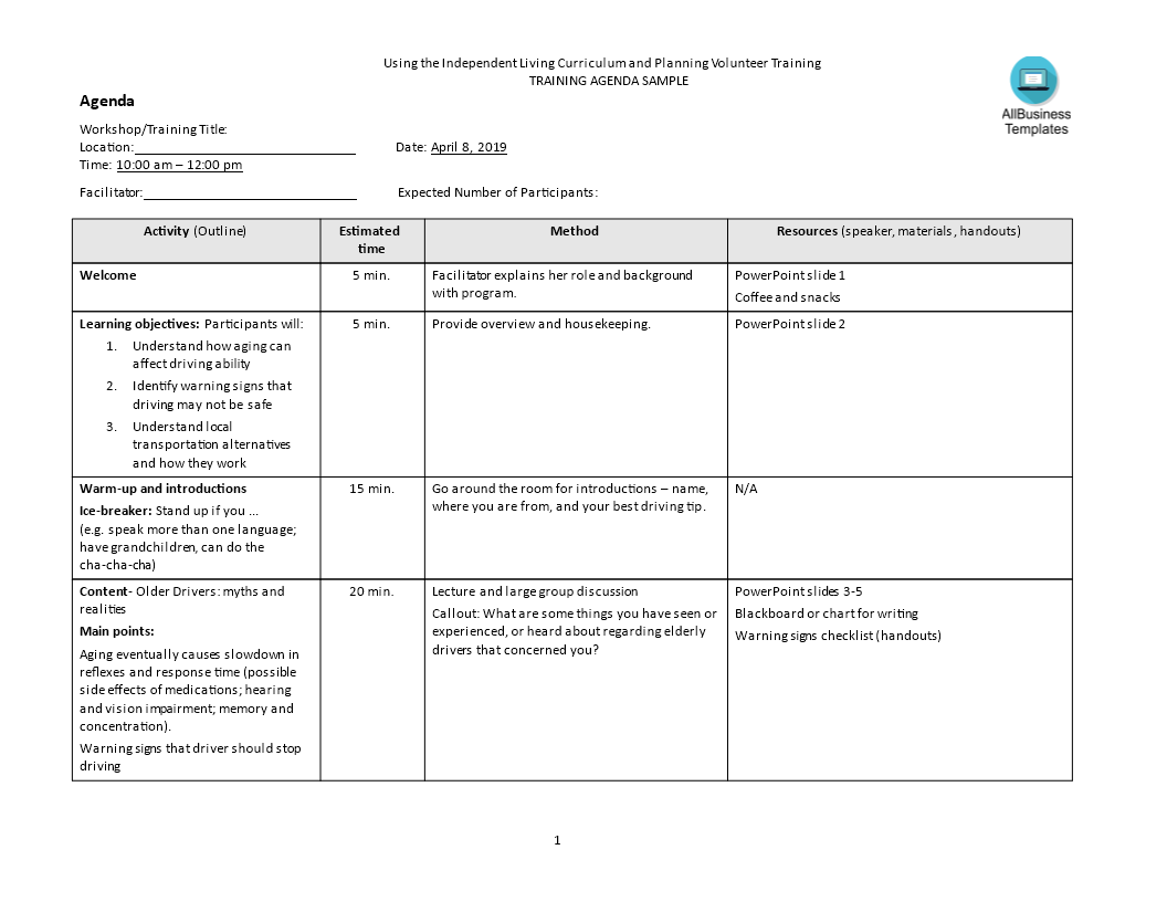  Training Agenda Template Word 