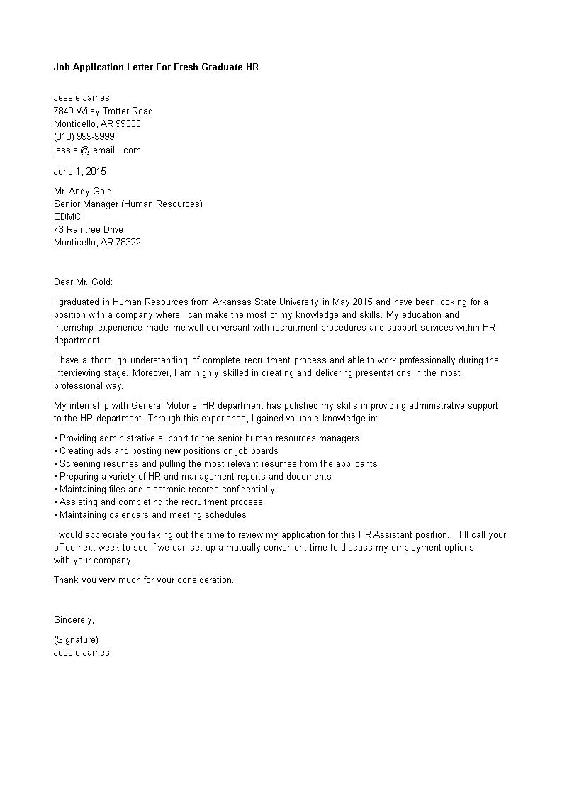 graduate cover letter for job application