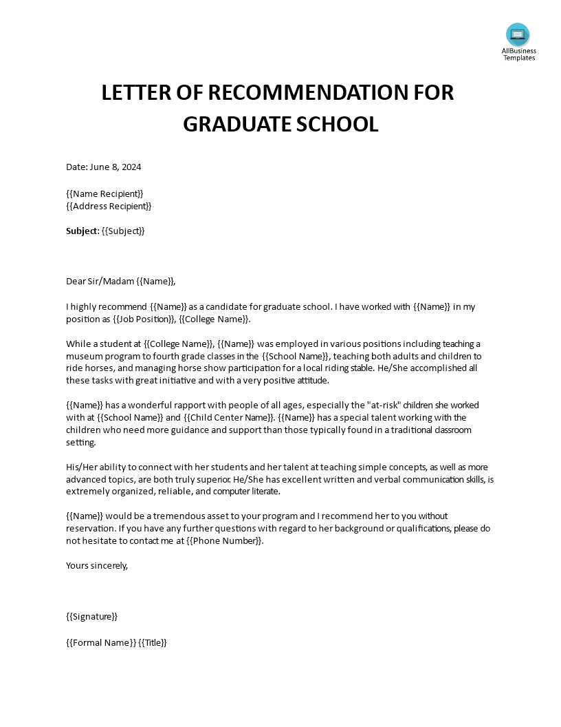 Letter of recommendation for graduate school main image