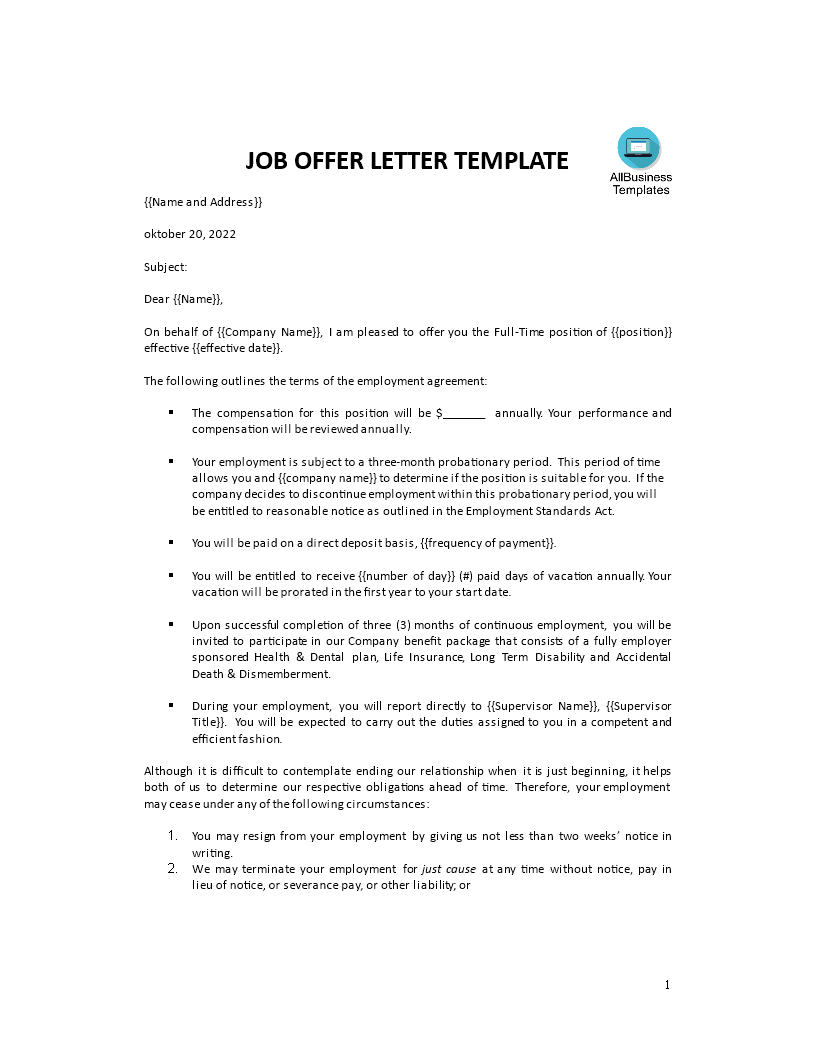 Kostenloses Sample Job Offer Letter