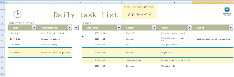 Personal Daily Task List Excel Templates At Allbusinesstemplates