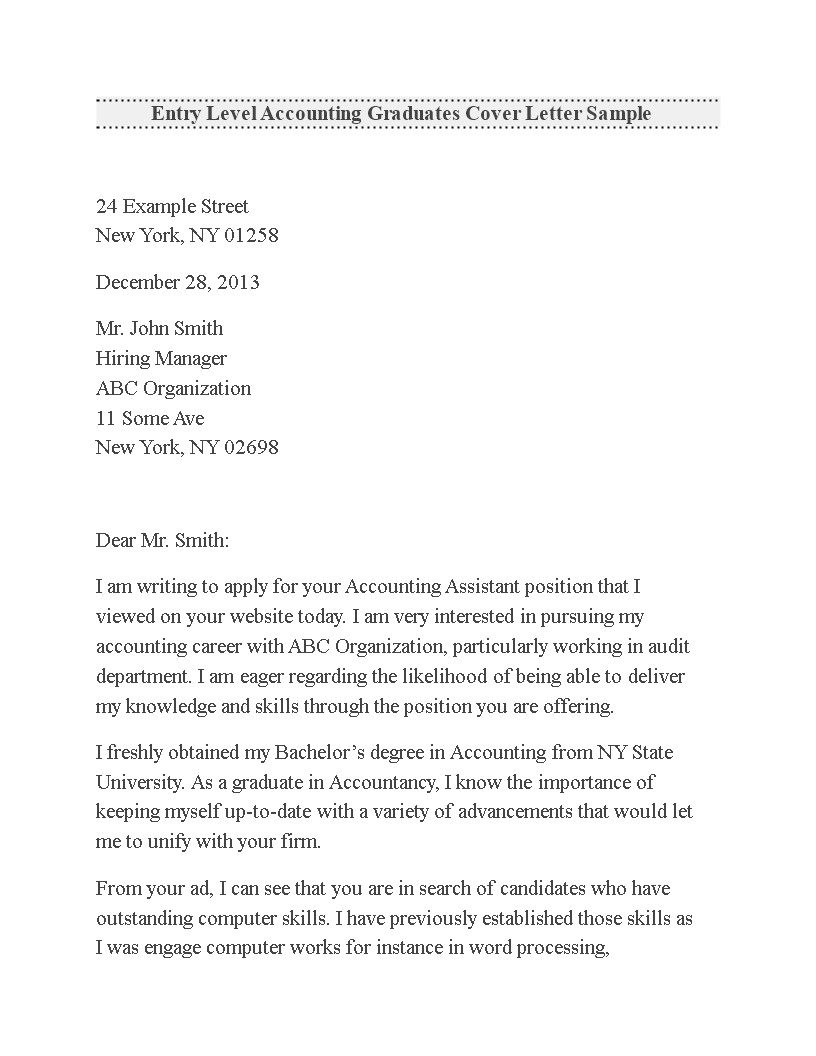 sample cover letter for fresh graduate accounting