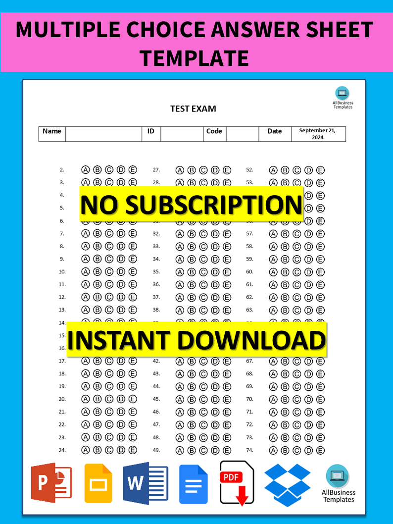 Multiple Choice Answer Sheet Template main image