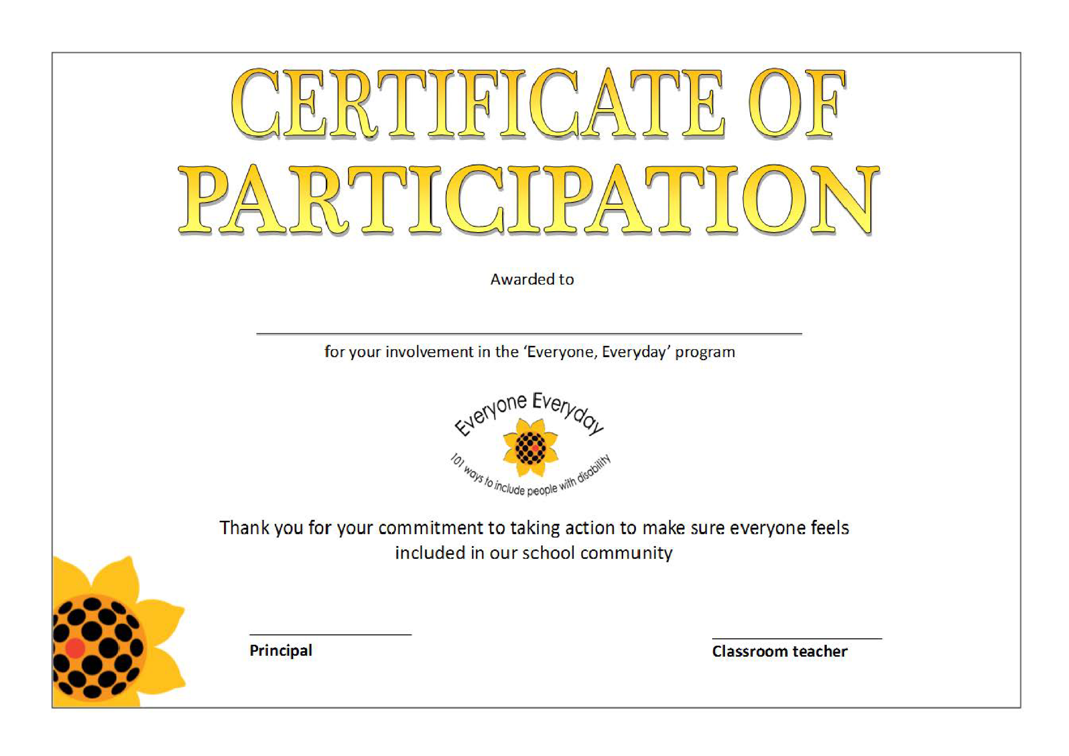 Printable Participation Certificate Templates At Allbusinesstemplates
