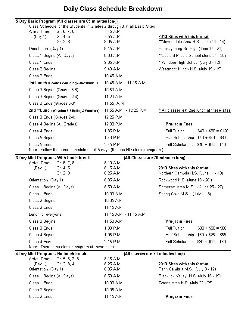  Daily Class Schedule Excel Allbusinesstemplates