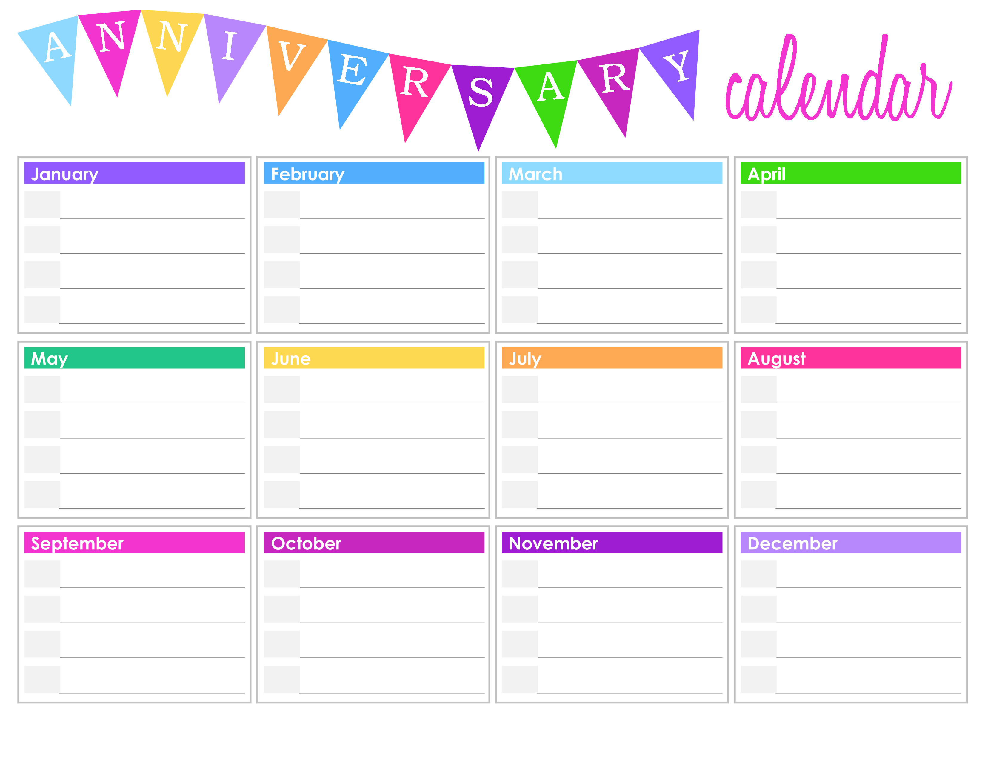 Calendars & Planners Paper PDF Instant Download Birthday & Anniversary