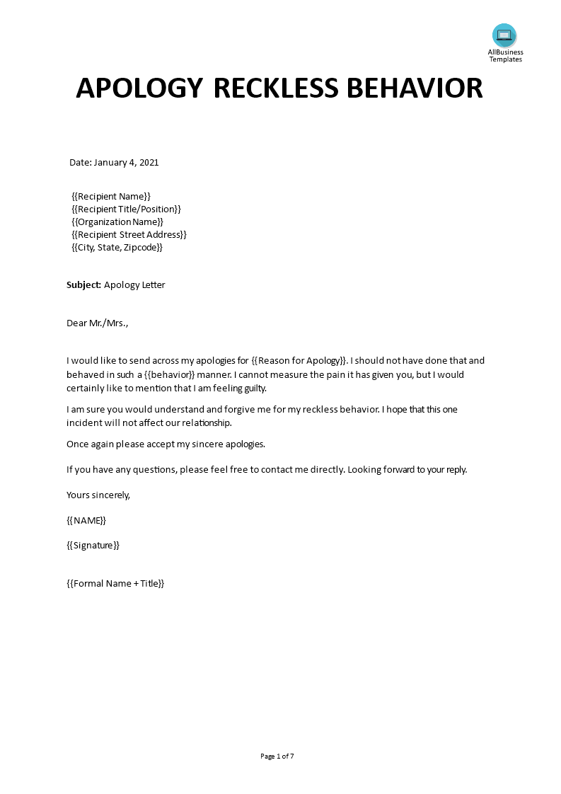 Apology Letter Templates At Allbusinesstemplates