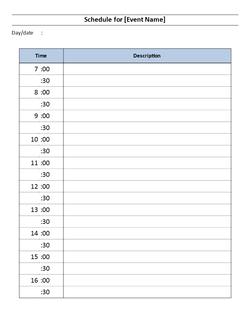  Daily Event Schedule Template Allbusinesstemplates