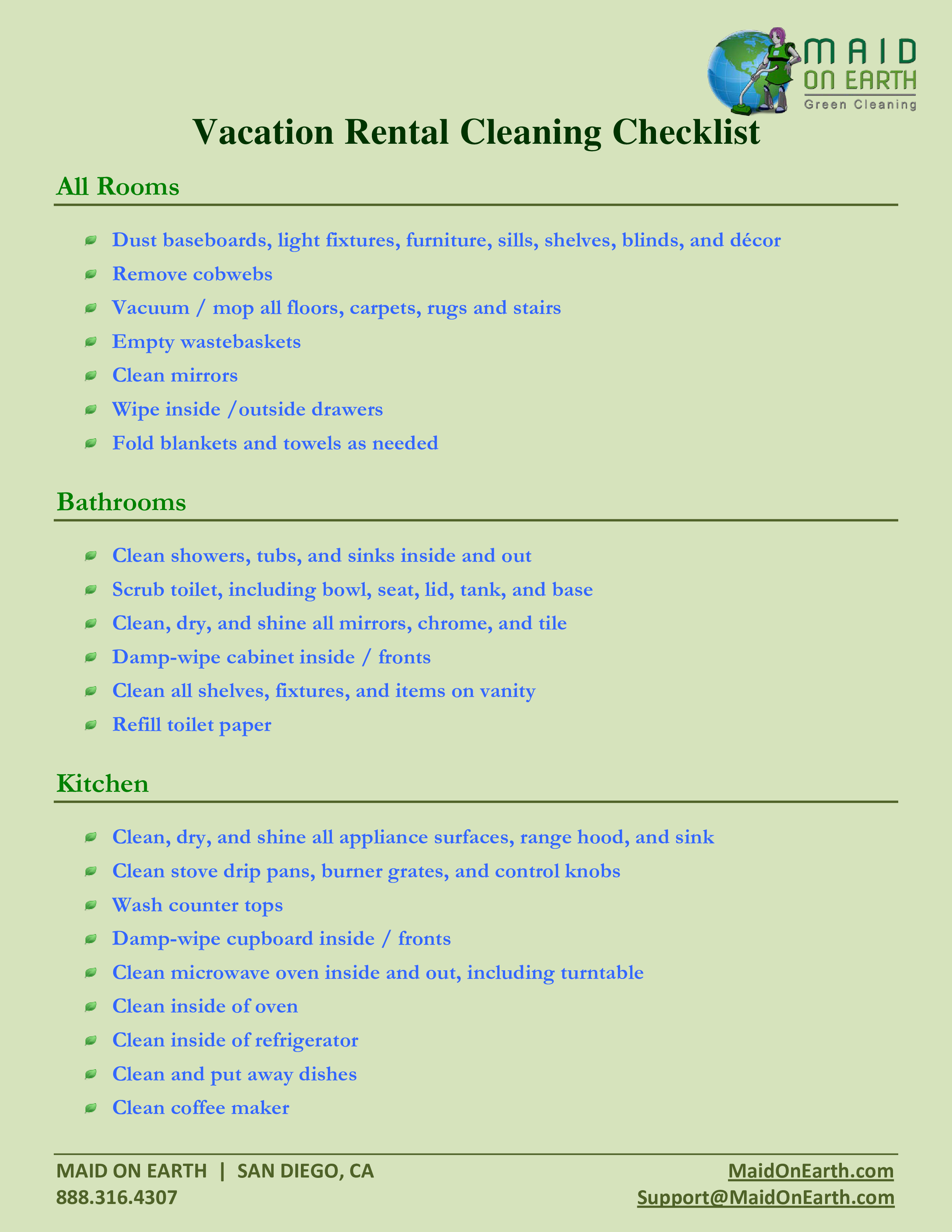 Gratis Vakantie Huur Cleaning Checklist