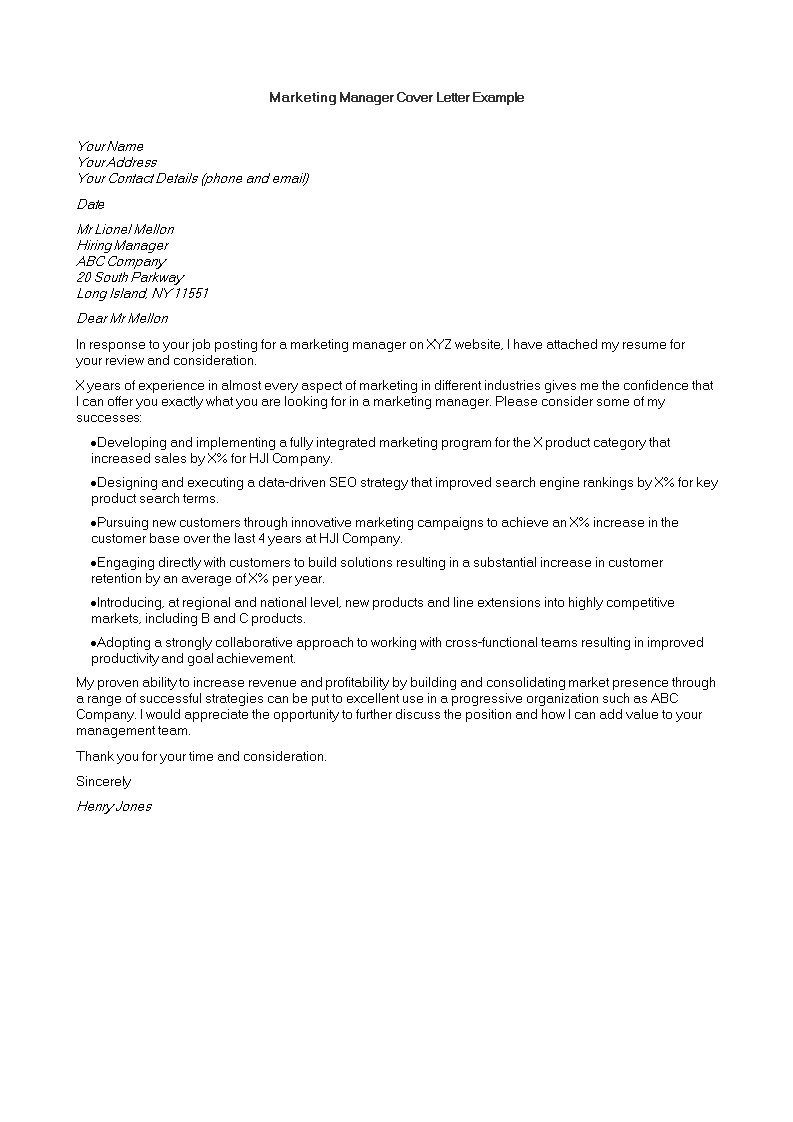 cover letter for marketing officer job