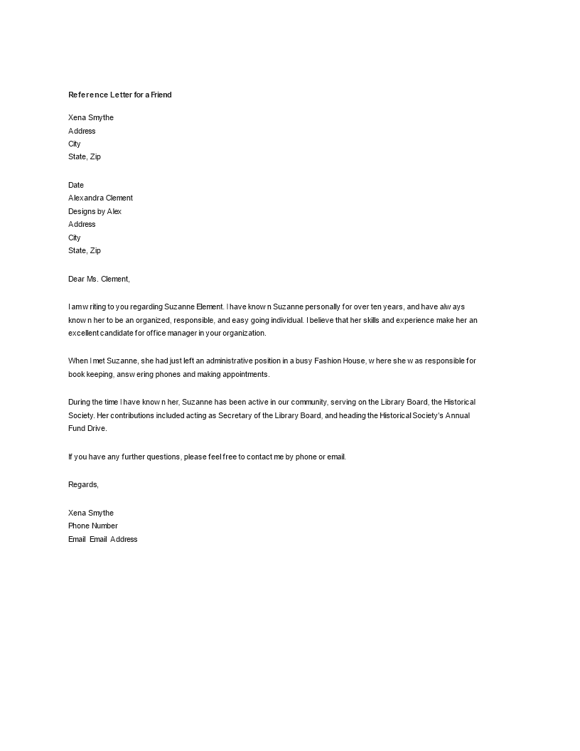 Job Recommendation Letter For A Friend Templates At 