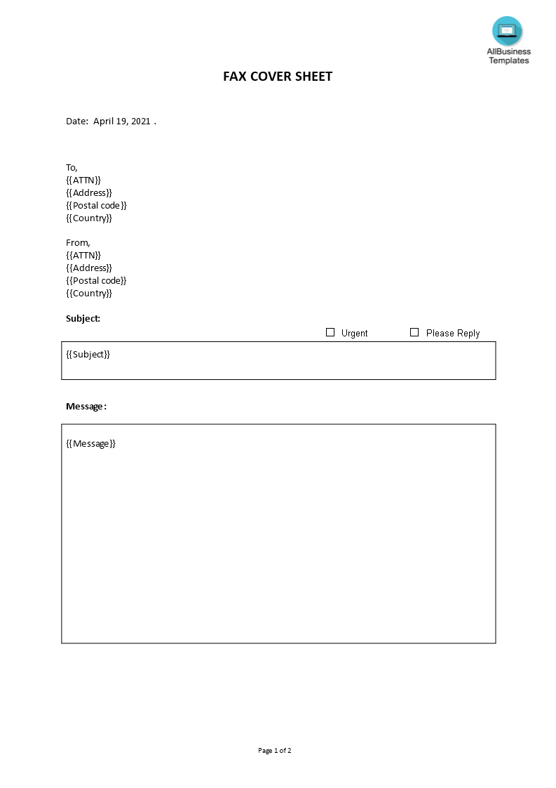 fax cover sheet template template