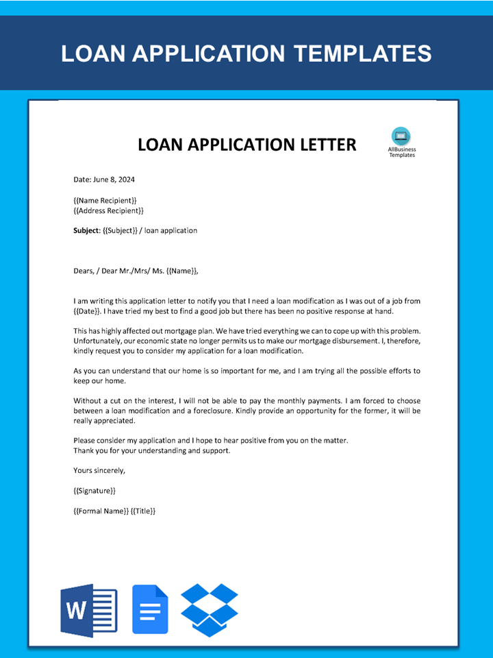 format of application letter for loan