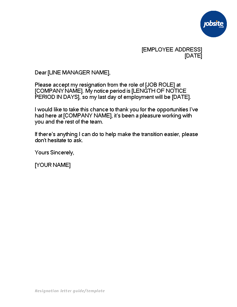 Resignation Letter Template Microsoft Word - Free Word Template