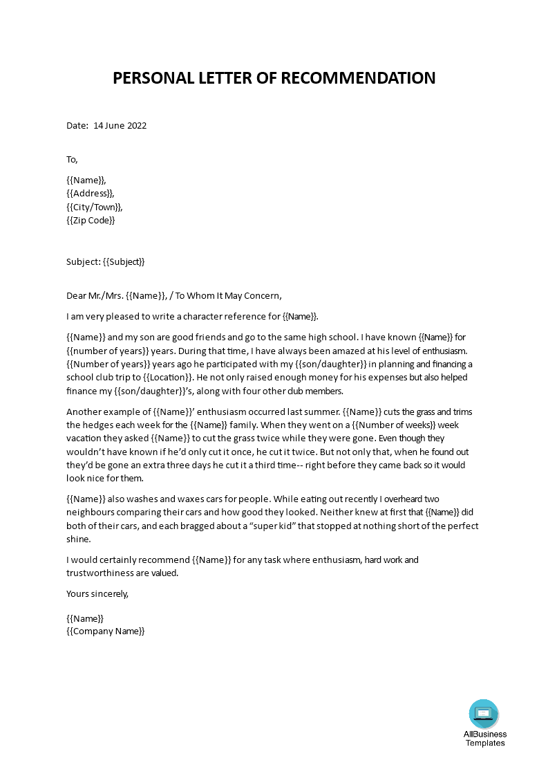 Simple Recommendation Letter | Templates at allbusinesstemplates.com