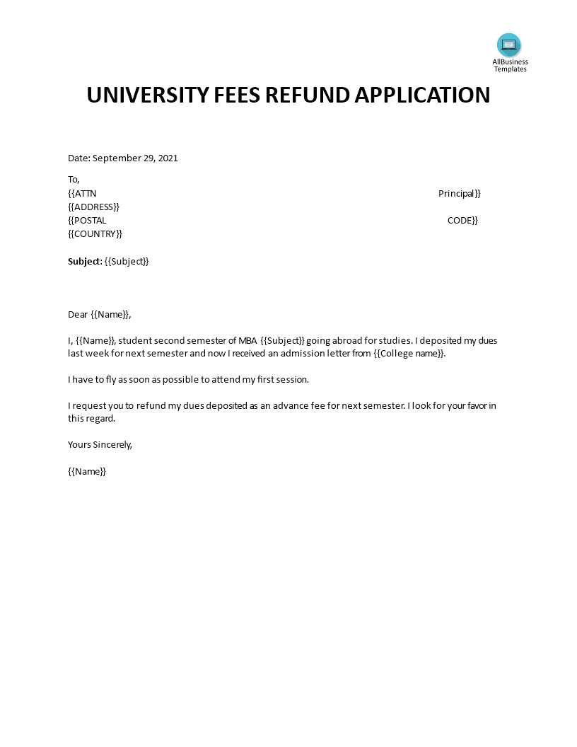 application letter for refund