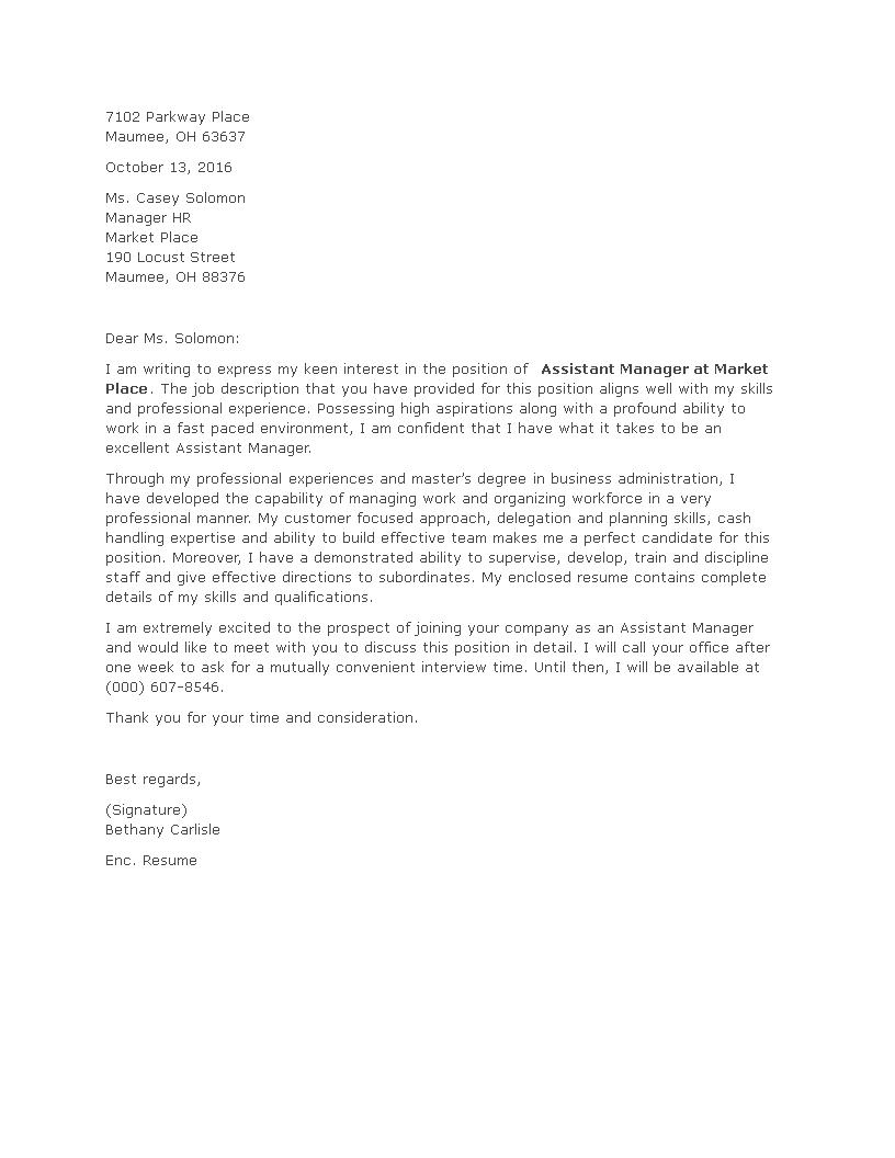 sample application letter for assistant chief