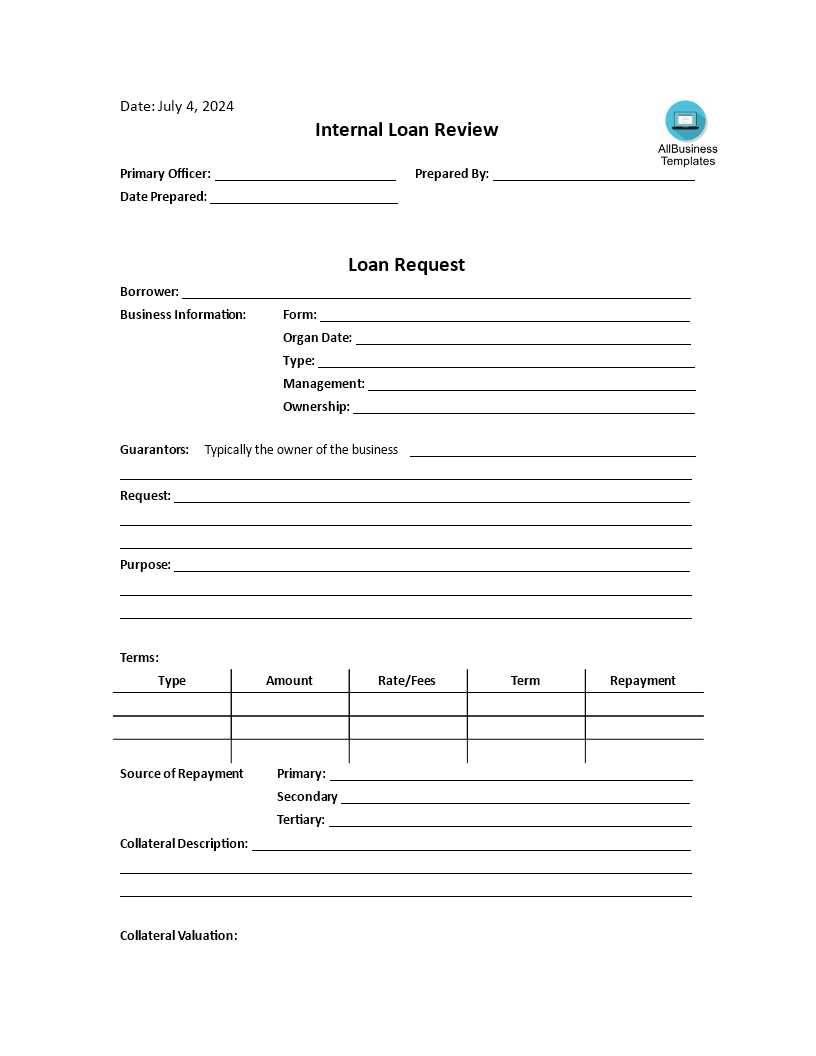 loan application review form template