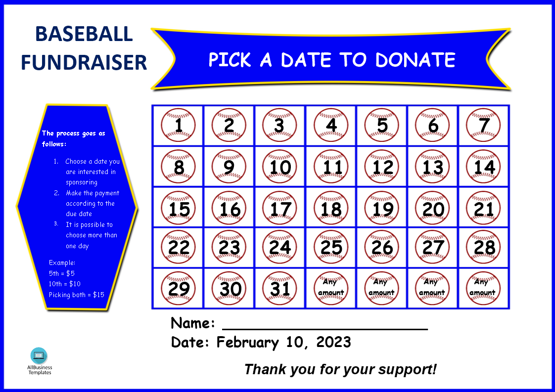免费 Baseball Fundraiser Calendar Poster 样本文件在