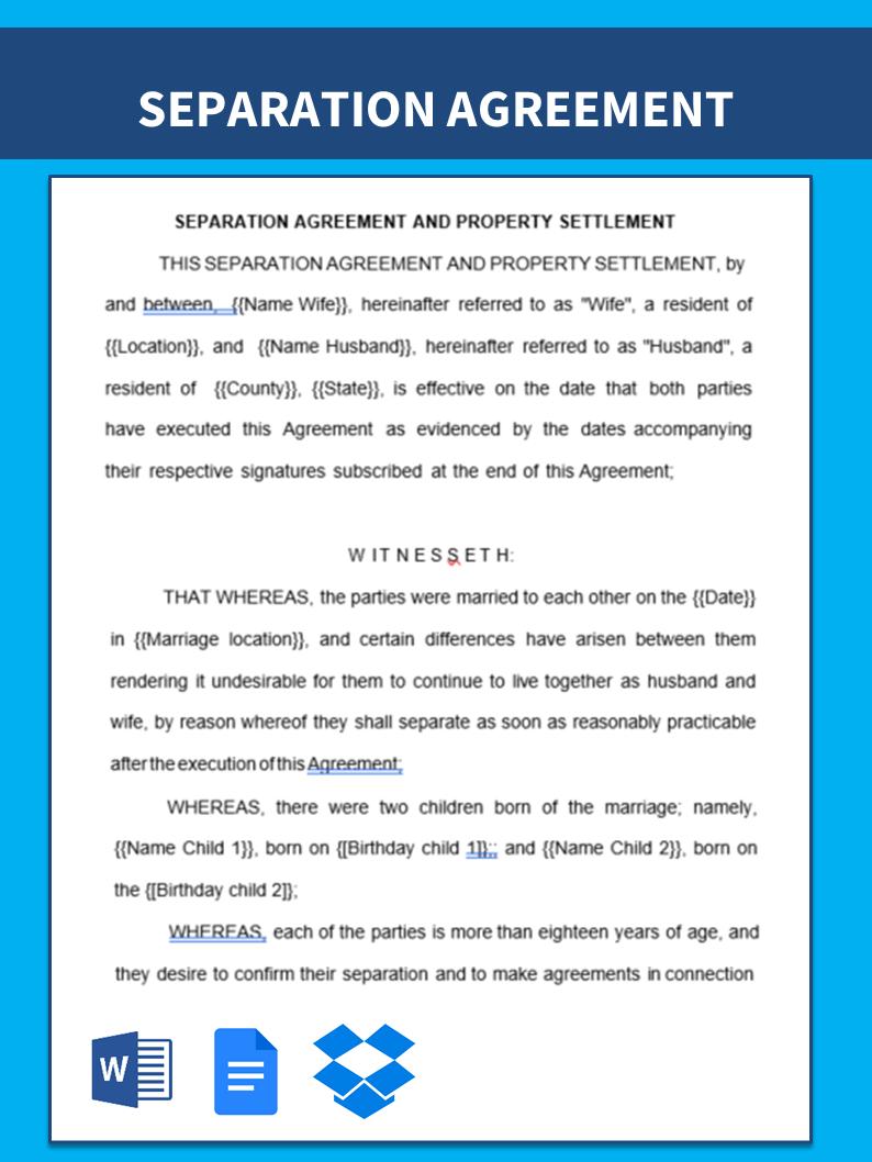 separation agreement property settlement example template