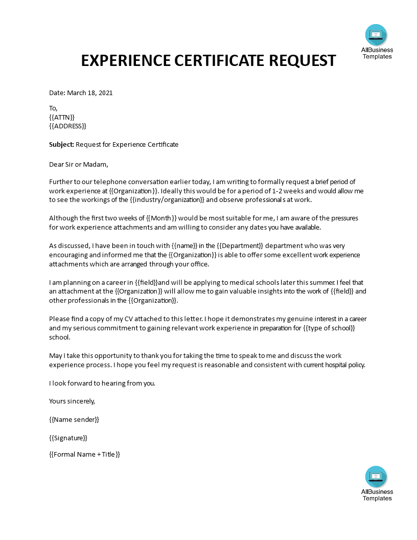 Sample Work Experience Letter Gratis