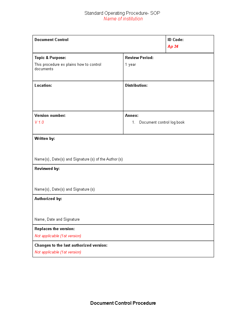 Document Control Procedure | Templates at allbusinesstemplates.com