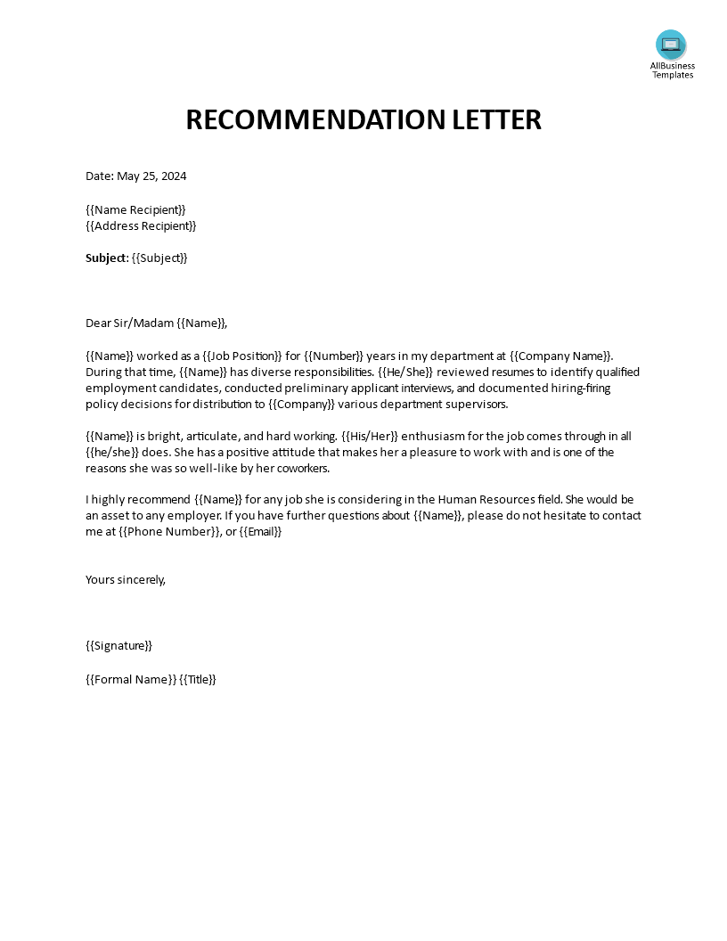 Recommendation Letter From An Employer To Employee main image