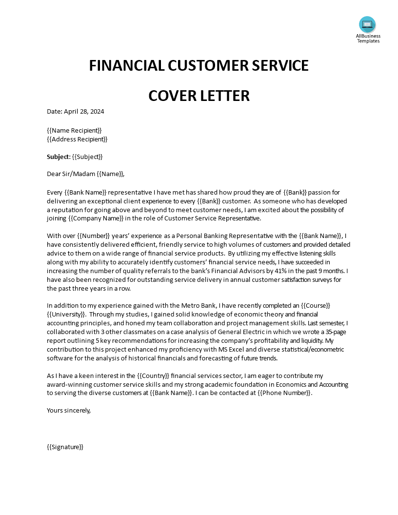 Customer Service Cover Letter – Coretan