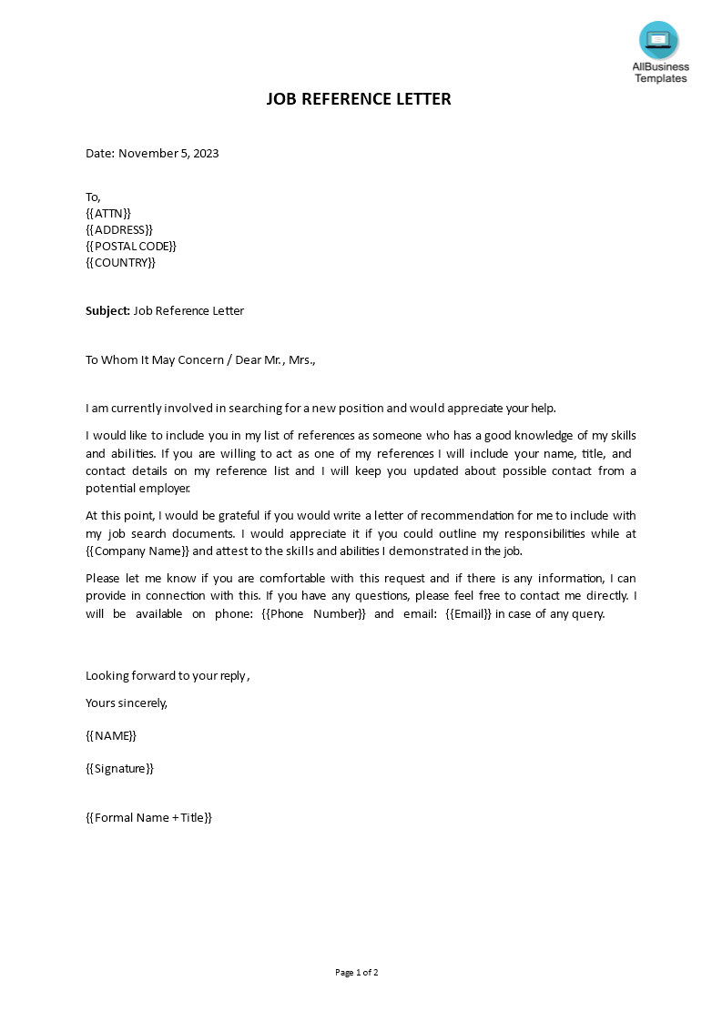 Request for Recommendation Letter For Job | Templates at