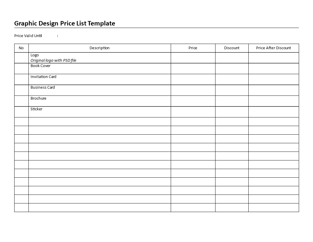 Free Printable Graphic Design Price List Templates At 