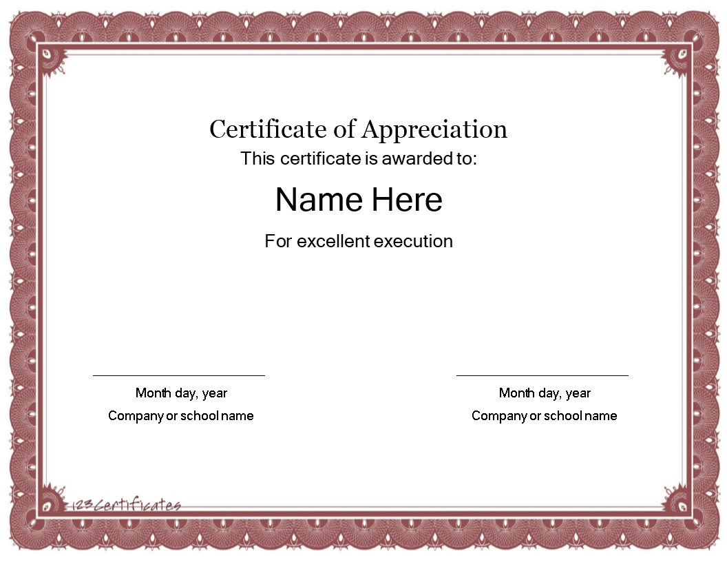 Certificate Template Of Appreciation Templates At Allbusinesstemplates