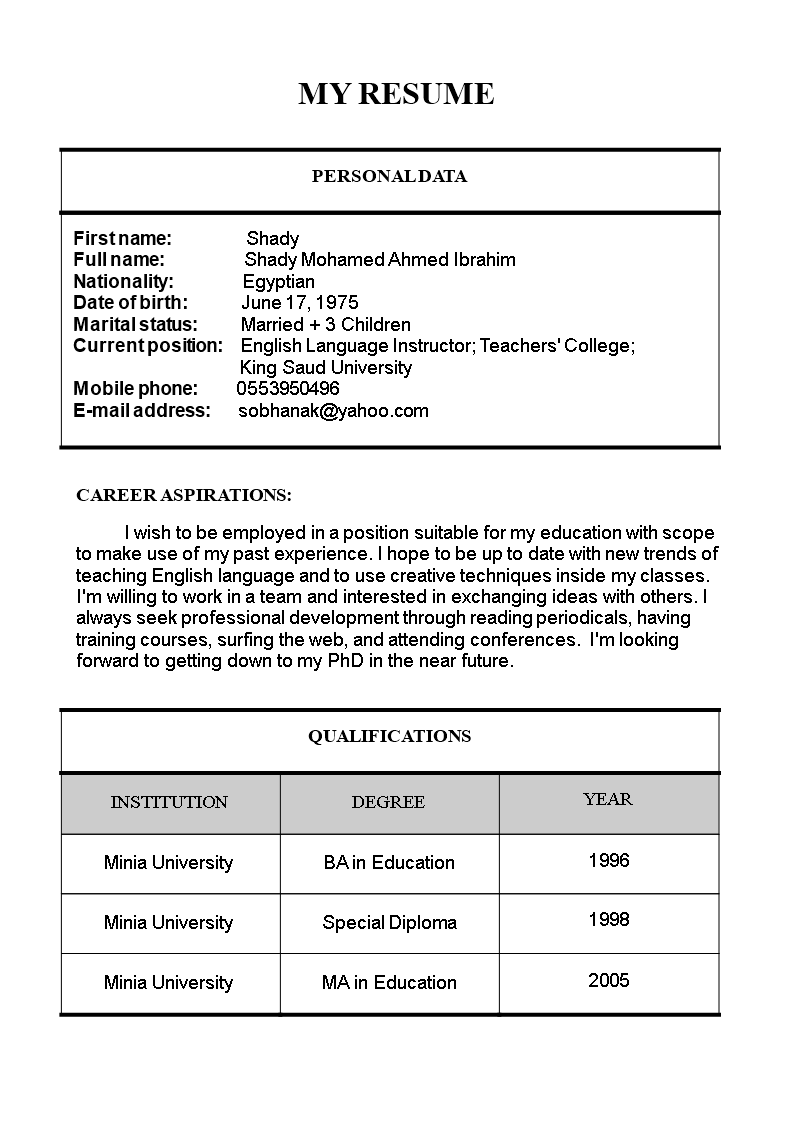 T l charger Gratuit Primary Teacher Resume Format