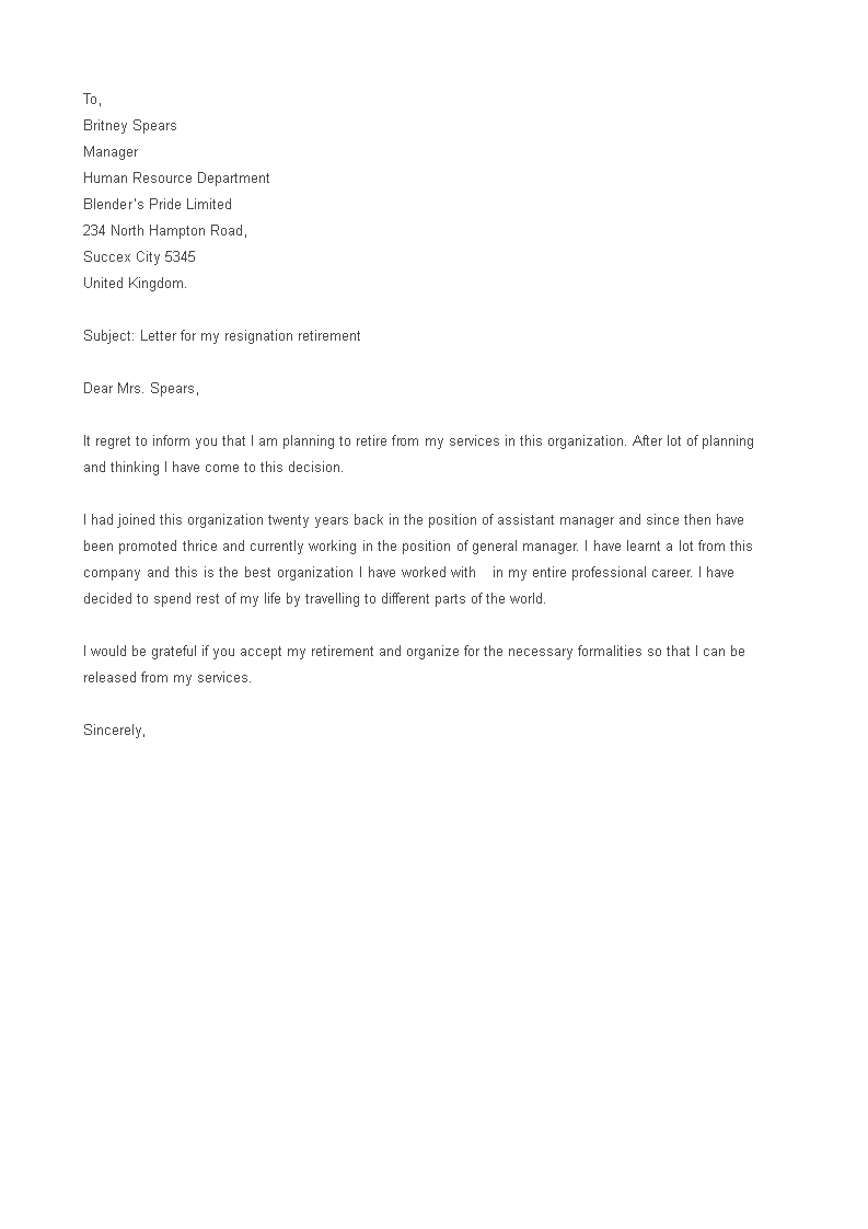 Retirement Resignation Letter Sample Templates At 