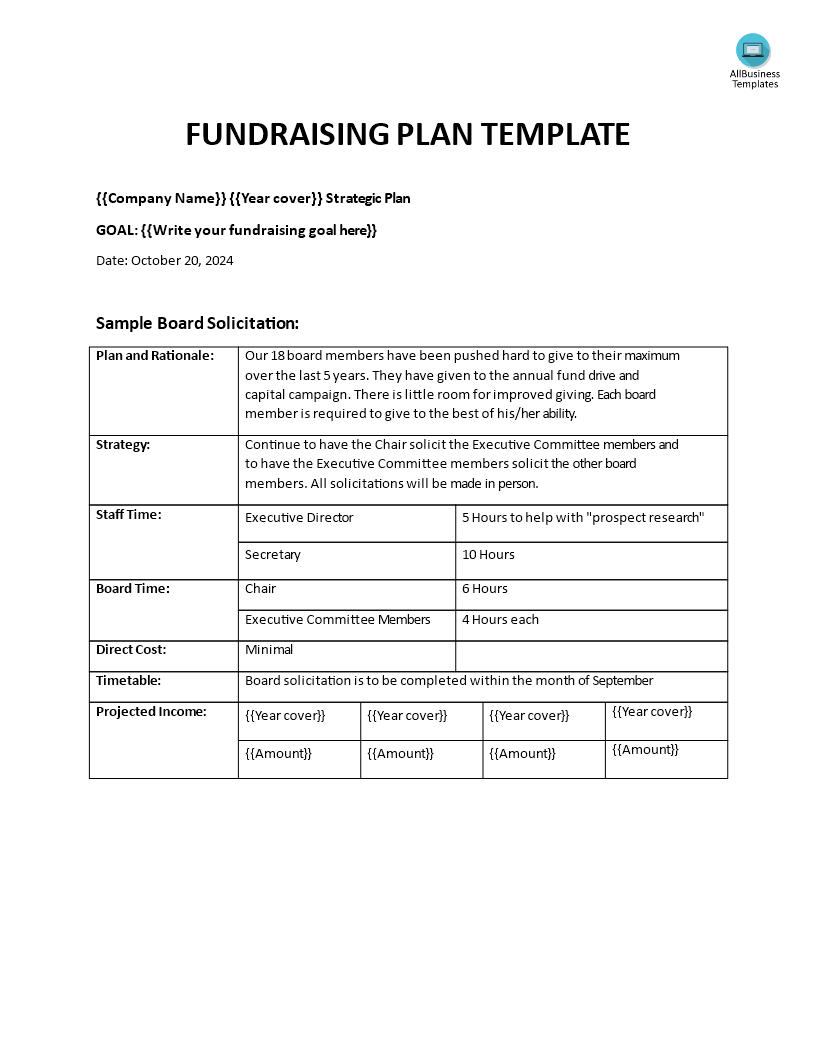 sample fundraising plan template