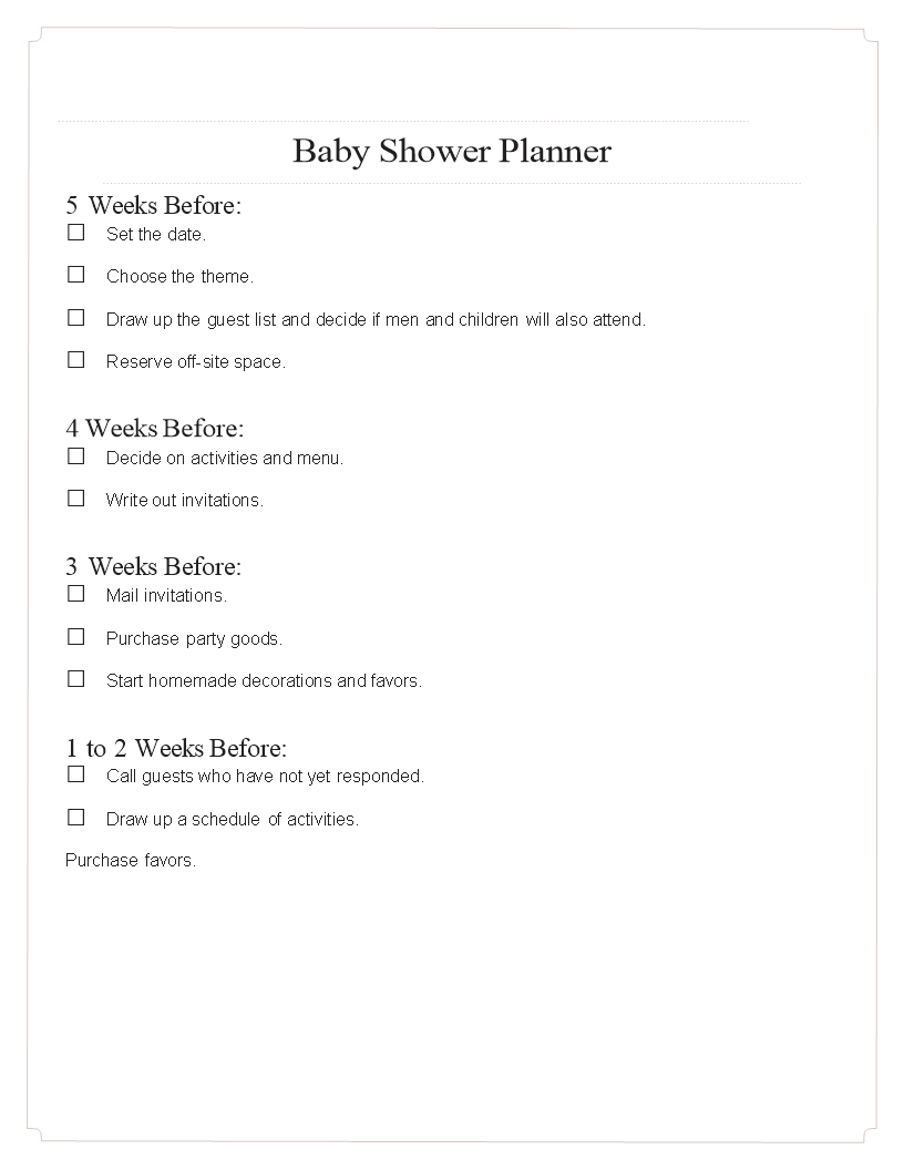 baby shower planning checklist excel