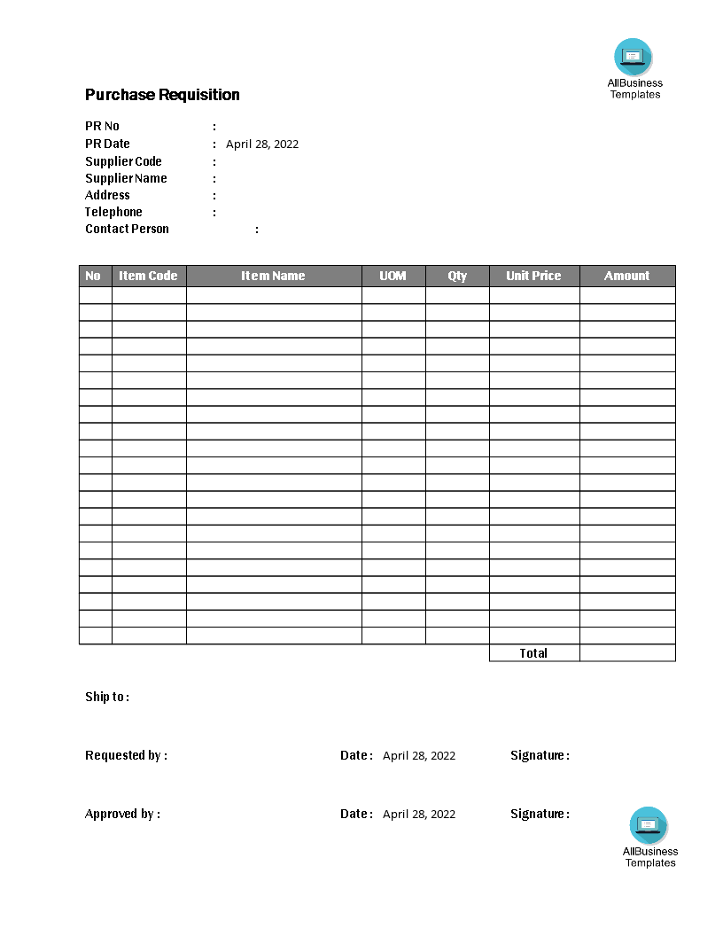 Free Purchase Requisition Form Template Excel