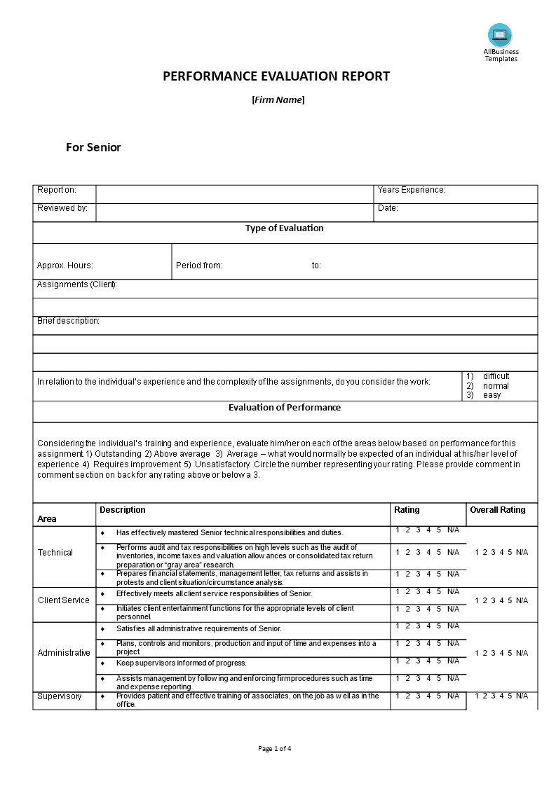 hr performance evaluation report seniors modèles