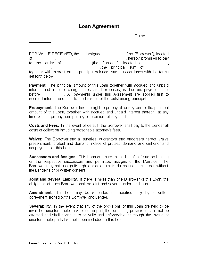 loan assignment agreement template