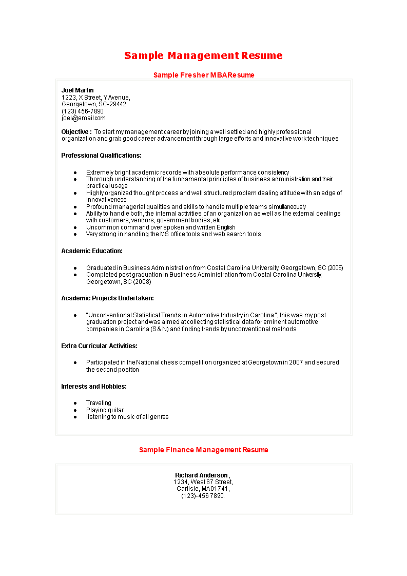 Mba Resume Format For Freshers In Word Mba Resume Samples And 