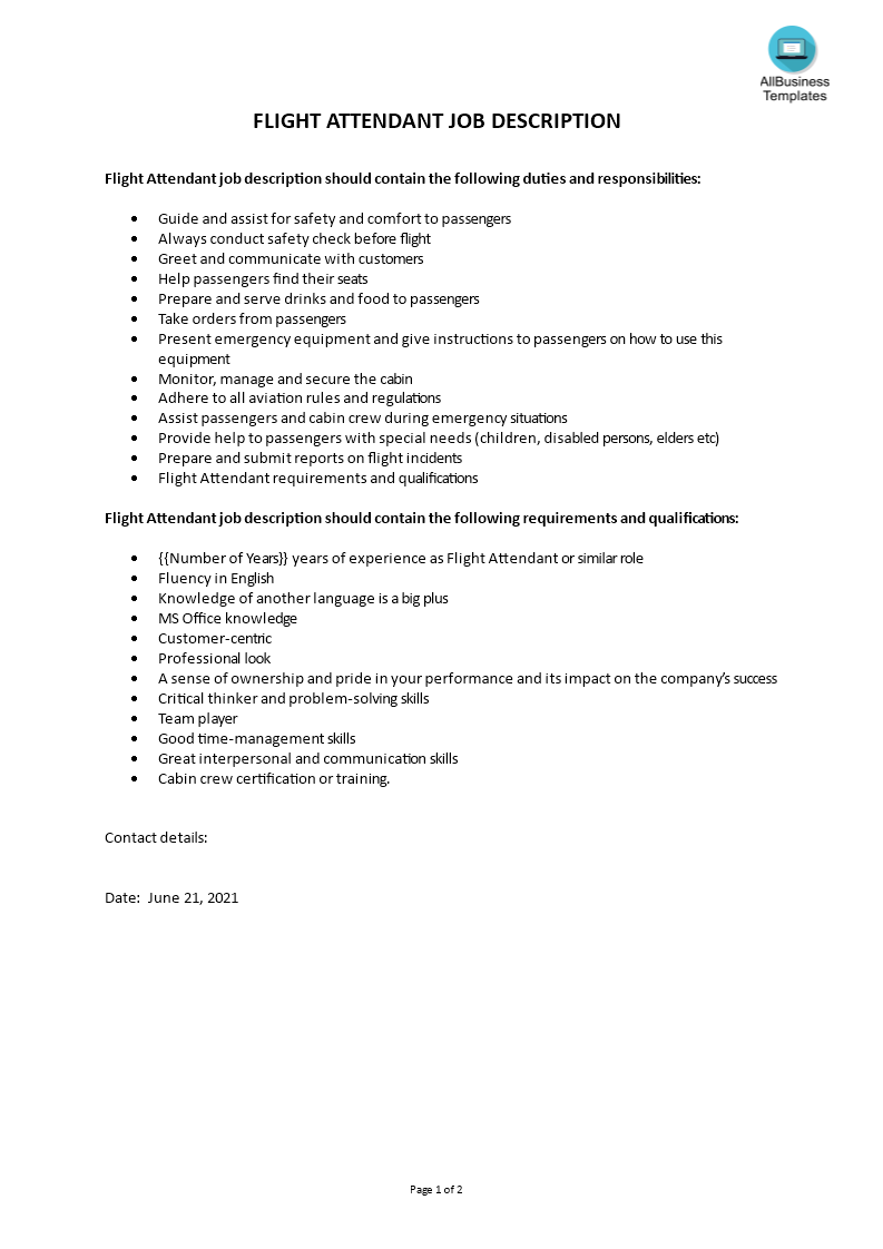 Libreng Flight Attendant Job Description