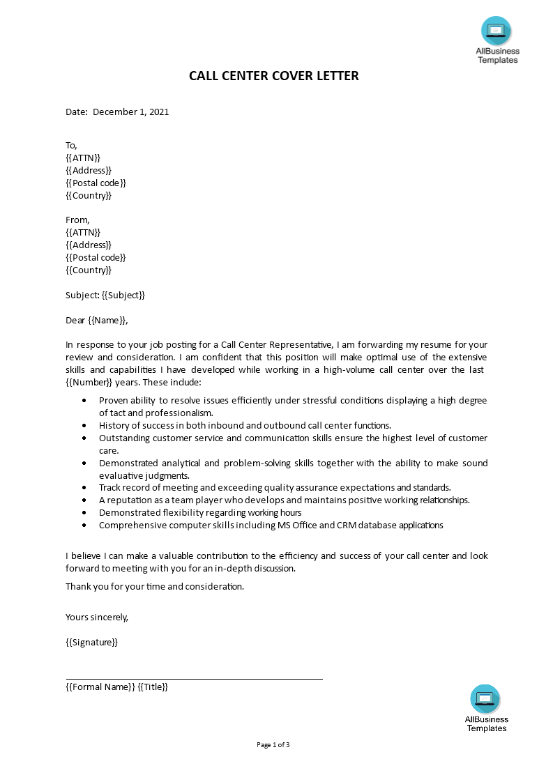 cover letter for contact centre representative