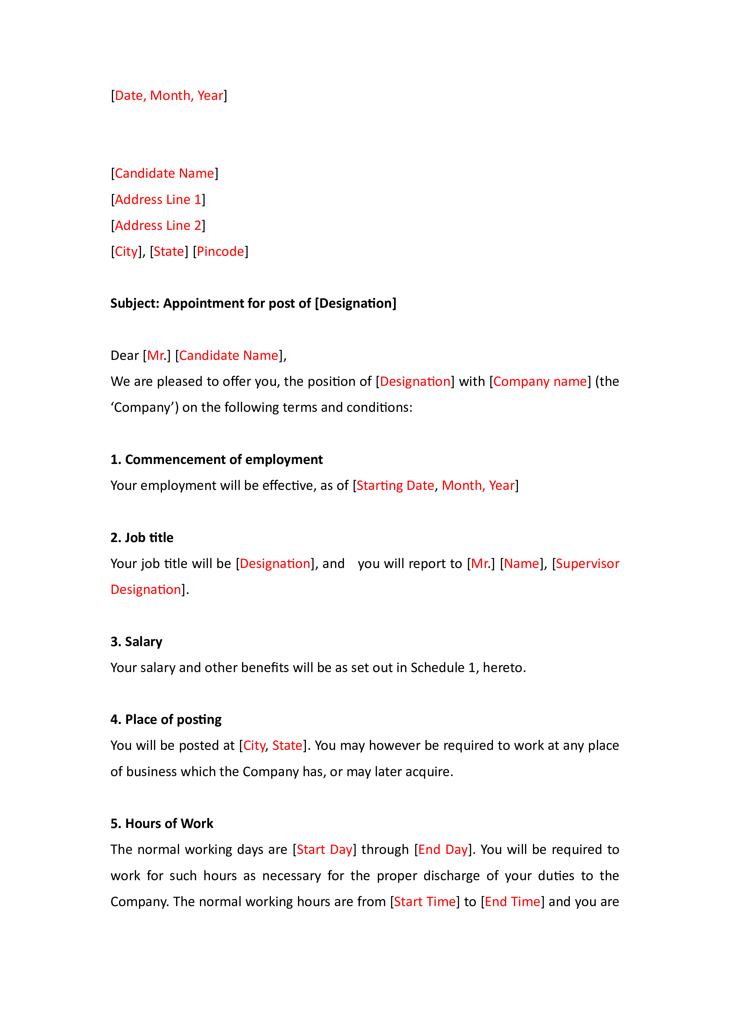 Job Appointment Letter Format Templates At Allbusinesstemplates