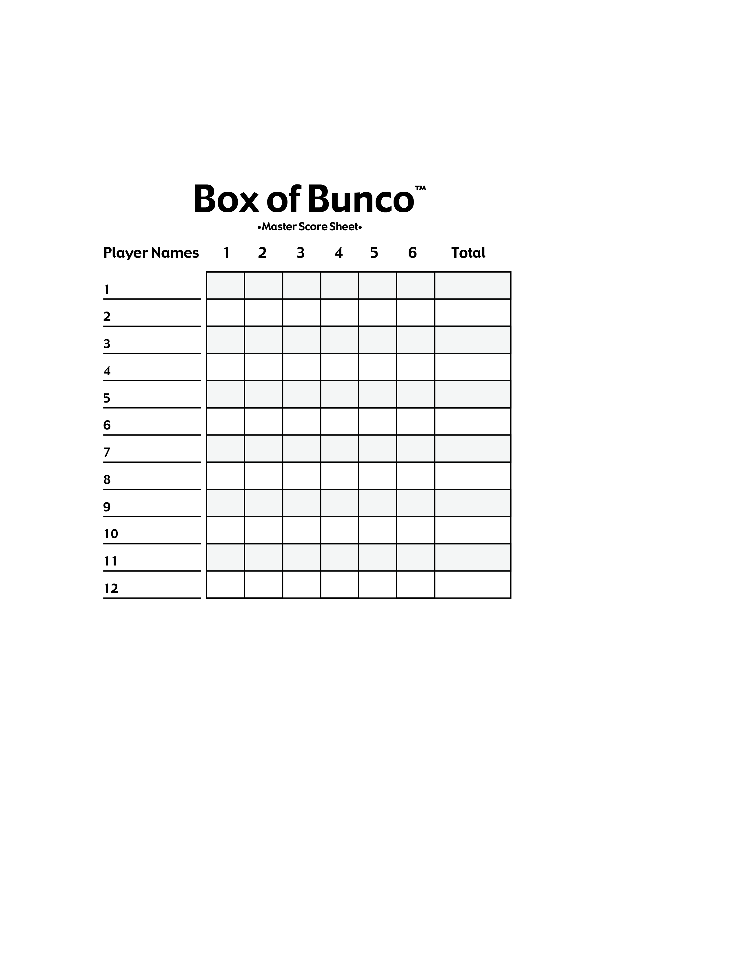 Bunco Score Sheet main image
