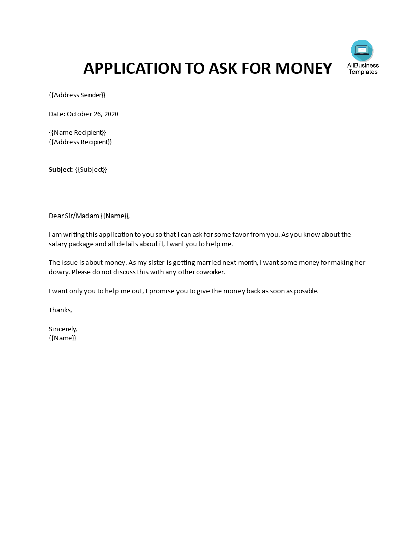 Money Request Letter Templates At Allbusinesstemplates